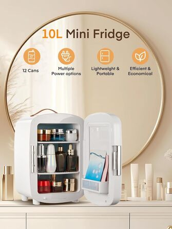 Міні-холодильник FOHERE 10л для косметики та напоїв, 12V/220V, білий - для спальні, офісу, авто