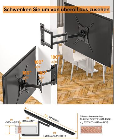 Кронштейн для телевізора FORGING MOUNT поворотний 26-65 дюймів, VESA 400x400, до 35 кг, подовжений 1035 мм