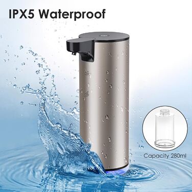 Automatic Soap Dispenser Stainless Steel Foam Soap Dispenser Electric - LAOPAO Soap Dispenser Set IPX5 Waterproof USB-C Charging with Sensor Infrared Motion Sensor for Kitchen & Bathroom Silver Black