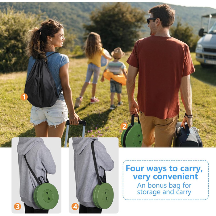 Зручний складаний стільчик GeeRic: телескопічний, регульований за висотою, для кемпінгу, риболовлі, дітей (зелений)