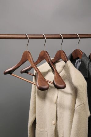 Дерев'яні вішалки для одягу MELA'S, набір 18 шт, широкі, протиковзкі, для курток, костюмів, сорочок, штанів, 45 x 23 x 5.5 см