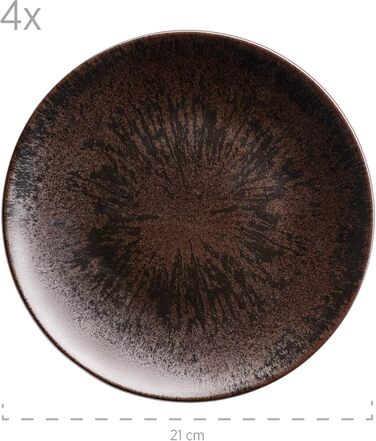 MÄSER Metallic Bronze, 12-piece tableware set for 4 people with a noble, glossy glaze, plate set with dinner plates, soup plates, and dessert plates made of high-quality ceramic stoneware, brown.