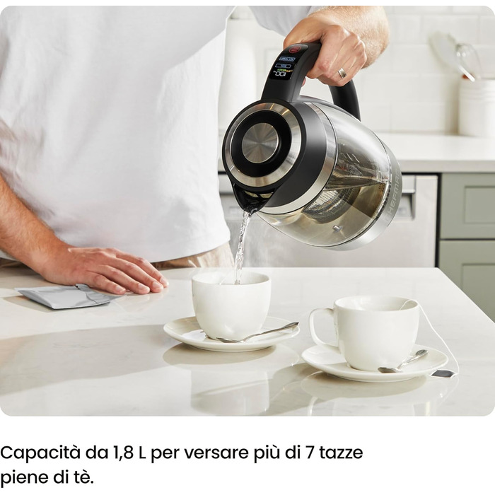 Електричний чайник Chefman 1.8L з нержавіючої сталі, автоматичне вимкнення, захист від перегріву, скло Borosilikat, функція підігріву