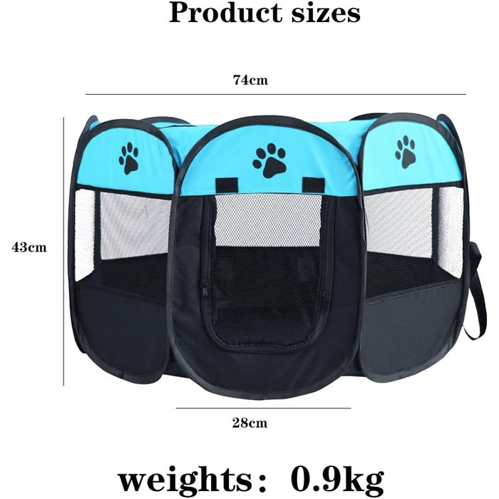 Клітка-забіг для цуценят та собак, складана, 73x73x43 см (Blue+Black)