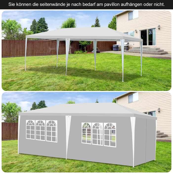Garden pavilion, garden gazebo with 6 side walls and windows, stable, UV protection, waterproof, party pavilion, folding gazebo, garden tent, party tent, for outdoor use, garden, party, wedding (3x6m, white)