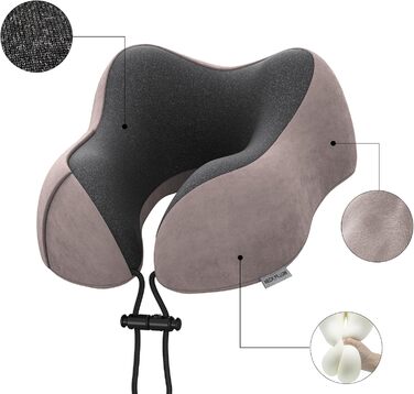 Подушка для шиї у вигляді годівниці, для подорожей, авто, офісу, дому, з Memory Foam, м'який велюровий чохол (Світло-рожевий)