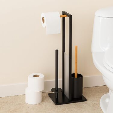 Набір для туалету Relaxdays: тримач туалетного паперу, щітка, відсік для рулонів, білий/натуральний колір