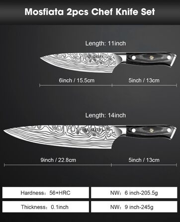Ніж Santoku MOSFiATA 18 см, кухонний ніж з нержавіючої сталі EN 1.4116, дерев'яна ручка, набір 2 шт.