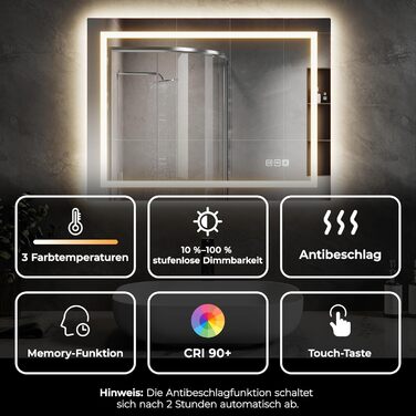 Дзеркало для ванної кімнати SVNR з підсвічуванням, 40x60 см, LED, алюмінієва рама, захисне скло, IP44, сенсорне керування