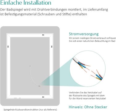 Дзеркало для ванної кімнати EMKE з підсвічуванням 50x70 см, запобігання запотіванню, 3 кольори світла, регулювання яскравості, сенсорне управління, функція пам'яті та автоматичне вимкнення через 3 години, ідеально для ванної кімнати (60 x 40 см)