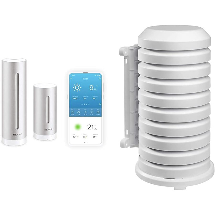 Netatmo Smart Weather Station - Wi-Fi, radio, indoor and outdoor sensor, weather forecast, Amazon Alexa & Apple HomeKit & TFA Dostmann protective cover for transmitter, article 98.1114.02, easy to install, white bundle with protective cover