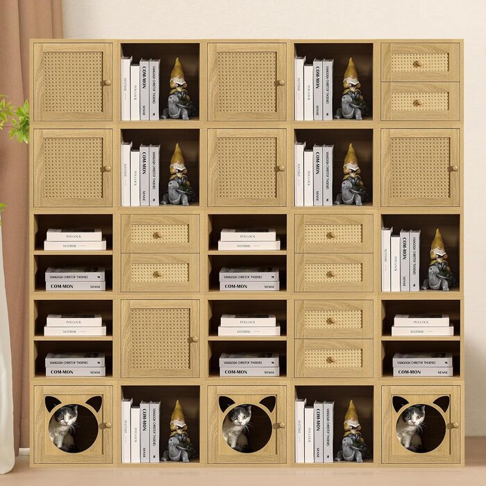 Magic DIY Cube Storage Organizer, Stackable Cubes for Home, Books, Clothes, Toys, Modular Storage System, Closet Organizer, Bookshelf, Closet (French (Yellow Oak, General Cube))