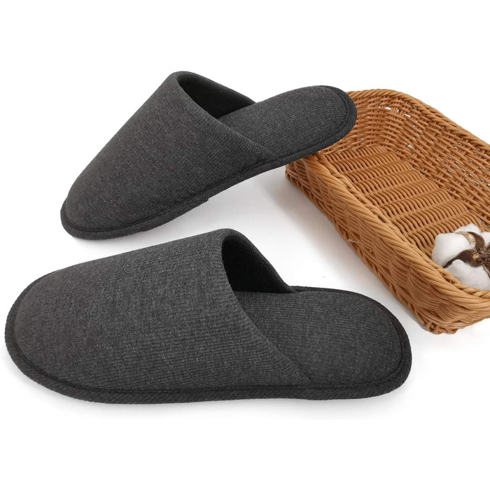 Чоловічі халапи Оofoot з бавовни, зручні домашні тапочки, Memory Foam, плоскі, пранні, Slip-on, для дому (45/46 EU, вугільно-сірий)