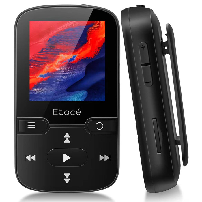 MP3 плеєр Bluetooth 5.3 16GB, Радіо, E-Book, Крокомір, Диктофон, Підтримка MicroSD до 128GB (Чорний)