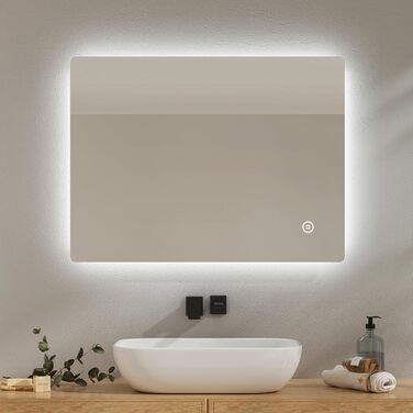 Дзеркало для ванної кімнати EMKE з підсвічуванням 50x70 см, антизапар, 3 кольори світла, диммування, сенсорне управління, функція пам'яті та автоматичне вимкнення через 3 години