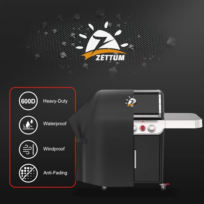 Чохол для гриля Zettum 147 см, водонепроникний, для Weber Genesis II, E-330/E-310/S-310/S-330/S-335/S-340, міцний PU, 147x63x113 см