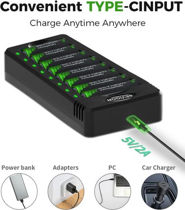 Набір акумуляторів AA NI-MH від Bevigor: 8 шт. + зарядний пристрій, 8 позицій