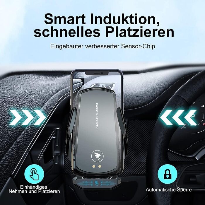 Автомобільний бездротовий зарядний пристрій AmazeFan 15W Qi з тримачем для телефону, чорний
