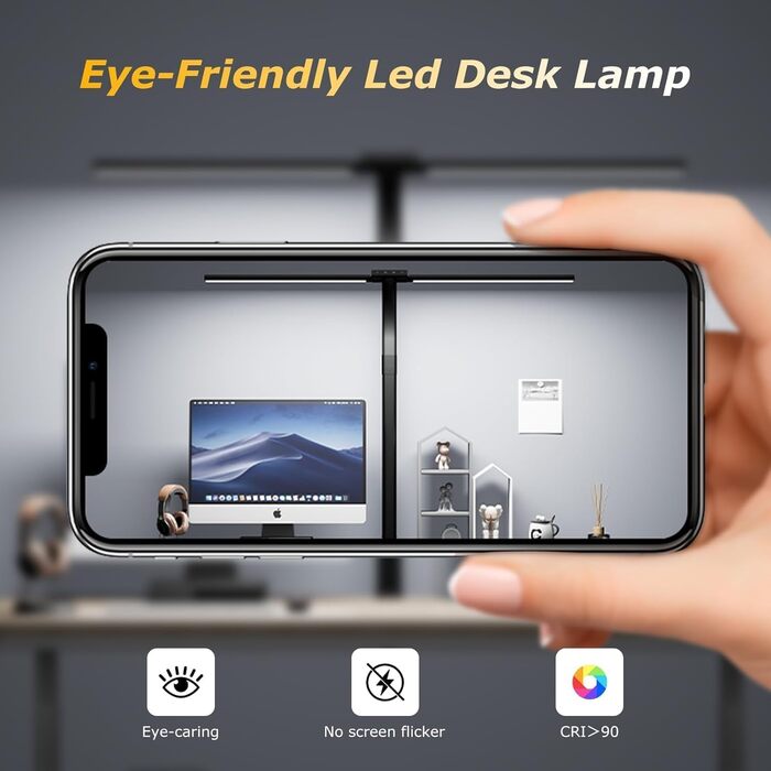 Стійка LED лампа для столу 24W з двома головками, захистом для очей, регулюванням яскравості та 10 кольорами, для дому, офісу, навчання, чорного кольору