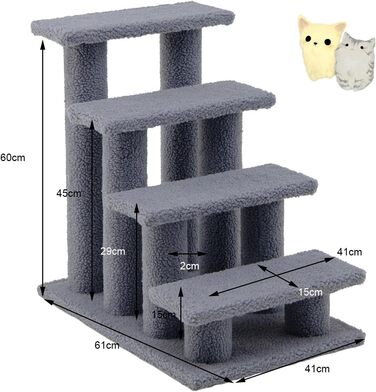 Сходи для котів SOARS, 4 сходинки, для тварин до 25 кг, сходи для собак, комплекс для котів, 61 x 41 x 60 см (Сірий)