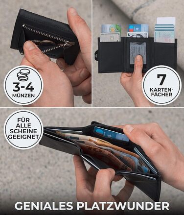Гаманець Koruta Slim з RFID захистом та відділенням для монет - картхолдер для чоловіків і жінок (карбон, чорний) + місце для AirTag