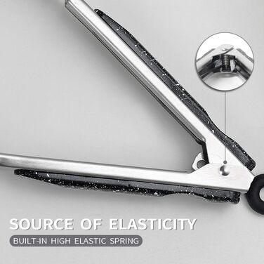 Stainless Steel Kitchen Tongs, 22.9 cm and 30.5 cm, 2 Pieces, Sturdy Grill Tongs with Brushed Closure, Food Tongs with Ergonomic Handle, Black