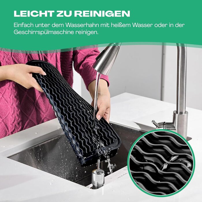 Килимок для посуду Netrox Silikon великий та малий - харчовий, легко миється, неслизький та термостійкий до 230°C - підставка для посуду, сушарка для посуду, килимок на кухонну мийку 40x30 см