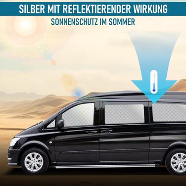 Теплоізоляційний комплект MaxAwe з 10 термоматів для Mercedes VITO II W639/Viano 2003-2014 (коротка база L2), внутрішні автошторки на лобове скло, сонцезахисні та затемнювальні термощітки