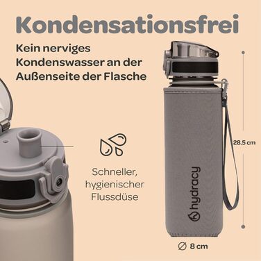 Пляшка для води Hydracy з фруктовою вставкою 1000 мл, сріблясто-сіра - BPA-free, з міткою часу, спортивна, герметична