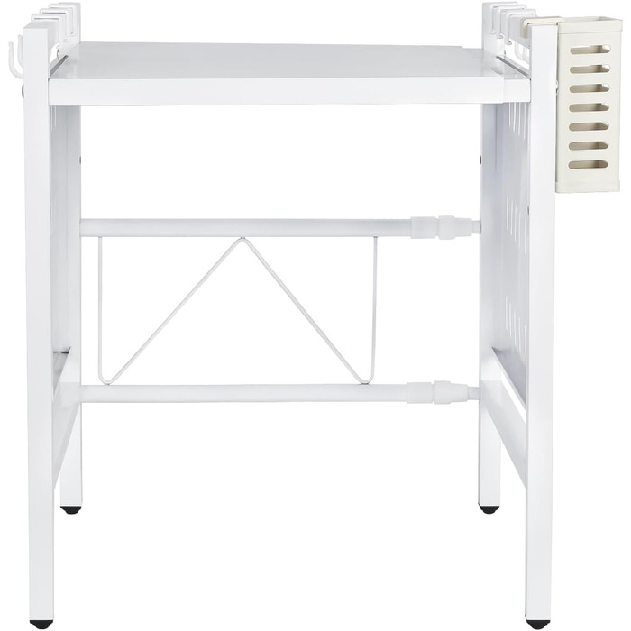 Поличка для мікрохвильової печі 3-ярусна з гачками, розширювана, висувна, 40-64 см, з вуглецевої сталі (біла з перфорованим листком, 42-68*36*46 см)