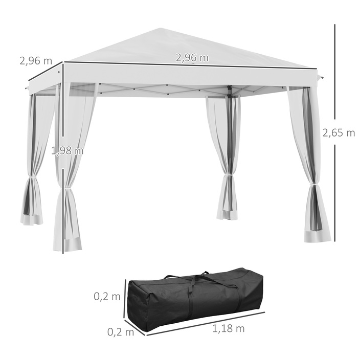 Outsunny Gazebo, approx. 3x3m, Water-Resistant, Stable, Winter-Proof Pop-Up Folding Gazebo with UV Protection, Foldable Party Tent, Garden Tent with 4 Side Panels, Bag Garden Gazebo for Camping Garden, Cream White | Aosom