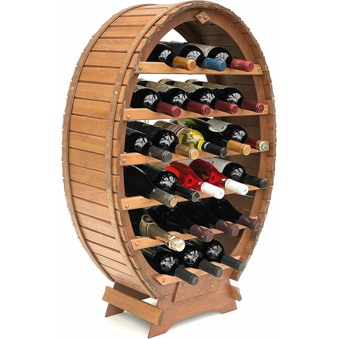 DanDiBo Wine Rack Wooden Standing Wine Barrel 24 Bottles Brown Bottle Rack Bottle Holder Barrel