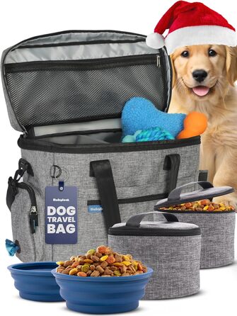 Набір для подорожей з собакою Lucky Tail: органайзер, 2 миски, контейнер для корму (сірий)