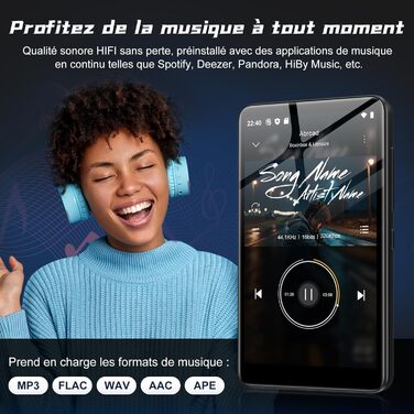 MP3 плеєр 160GB з Bluetooth, Wi-Fi, Android 13.0 та Spotify - чорний