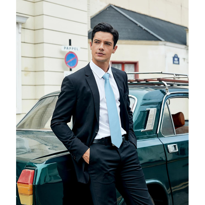 Набір краваток та нагрудних хустинок Enlision для чоловіків: краватка, хустинка, краватенуки (Paisley, клітка, блакитний)