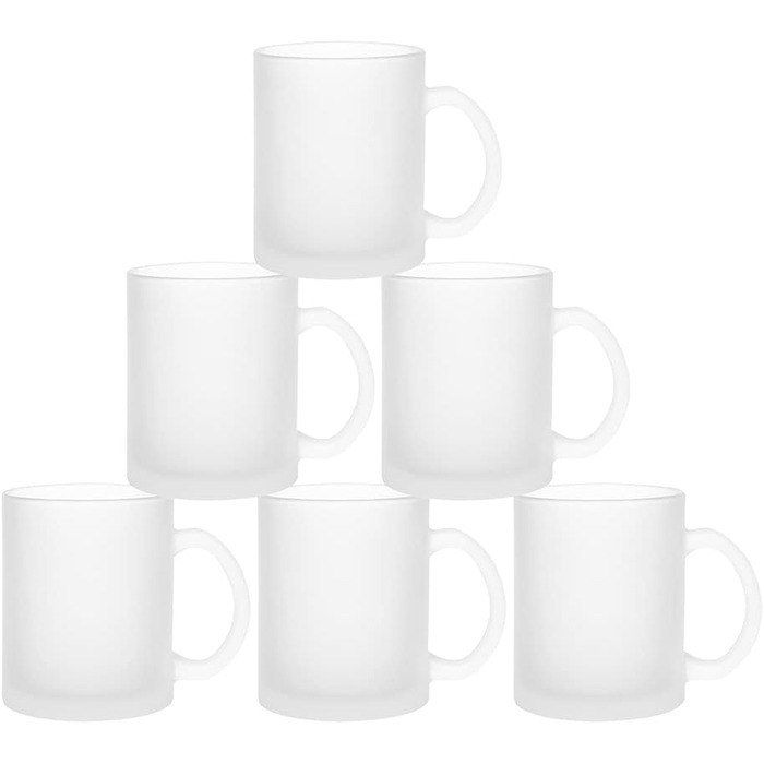 MR.R 11 Unzen Set with 6 Sublimation Blanks - Mug, Milk Glass Becher, Coffee Mugs with Handle for Heat Transfer on Thermo Coatings