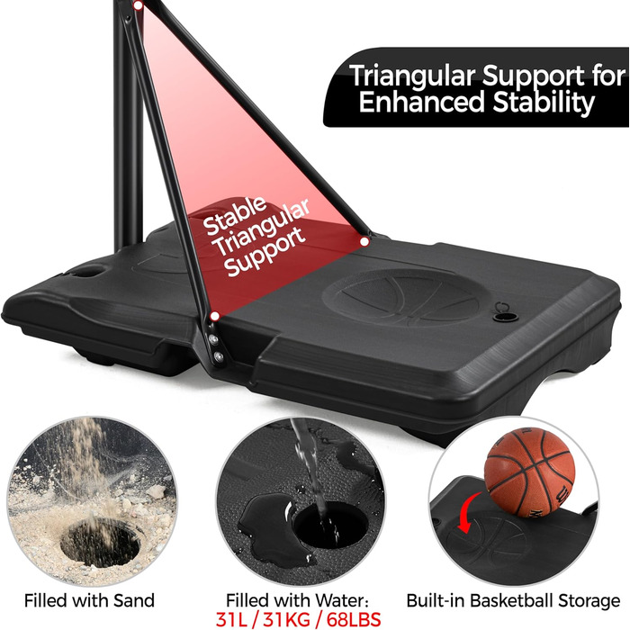 Yaheetech Adjustable Height Mobile Basketball Hoop Stand with Wheels - Indoor/Outdoor Basketball System