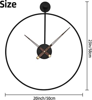 HAITANG Large Modern Living Room Clock, XXL Round Metal Wall Clock for Kitchen Office Bedroom, Vintage Wall Clocks, Battery Powered, Non-Ticking, Silent Movement, Home Decoration, 60 cm (50CM, Black)