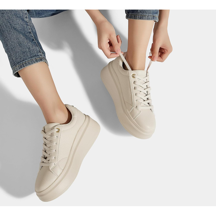 Жіночі кросівки на платформі LUCKY STEP, стильні кеди, класичні повсякденні туфлі, штучна шкіра, зручне взуття на кожен день (Бежевий, 37 EU)