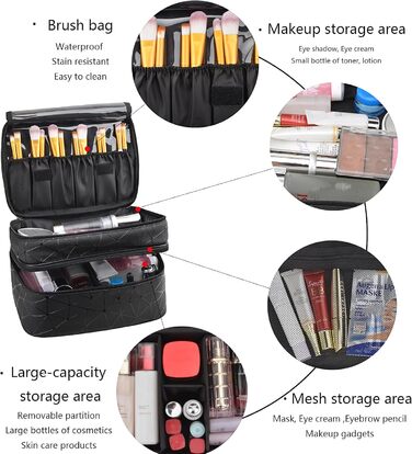 Косметичка MKPCW велика, чорна: водонепроникна культюрна сумка для жінок з кишенькою для пензлів та перегородкою