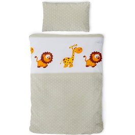 Набір постільної білизни для дітей Gräfenstayn® з тваринами (жирафа, слон, лев) - 100% бавовна (ренфорс) - 135x100 см, 60x40 см