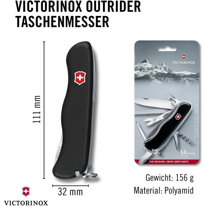 Мультитул Victorinox Outrider, Швейцарський армійський ніж, 14 функцій, чорний
