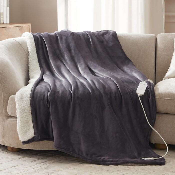 Електрична гріюча ковдра 130x180 см з таймером та захистом від перегріву, 9 режимів нагріву, функція пам'яті, фланель, для спальні, офісу