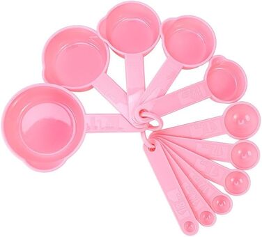 Measuring cup and spoon set, 11-piece plastic measuring cup and spoon set for dry and liquid ingredients, 5 measuring cups and 6 measuring spoon set for kids for cooking and baking, color: Pink