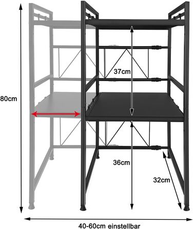 Expandable Microwave Shelf with 8 Hooks, 3-Tier Microwave Stand Freestanding Shelf Microwave Holder Baker's Rack Organizer for Kitchen Countertops, Black
