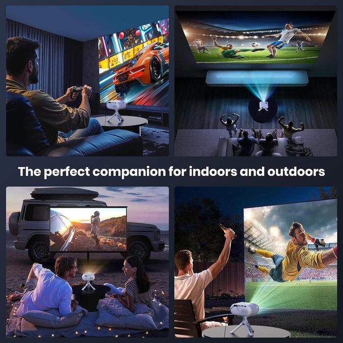 Портативний проєктор Mini Beamer 1080p з Wi-Fi та Bluetooth, сумісний з HDMI, смартфоном, USB, TV-Stick. Ідеально для домашнього кінотеатру та спальні. Чорний (Бежевий)