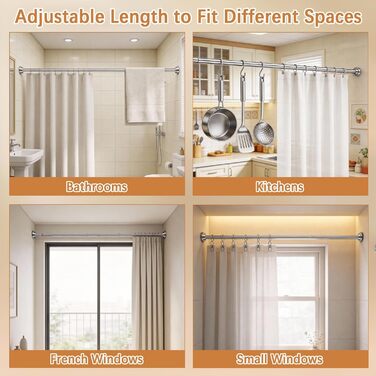 Штанга для душу без свердління, штанга для душу з нержавіючої сталі, стійка до іржі та ковзання, телескопічна висувна штанга 80-250см, для ванної кімнати, вікна, кухні, шафи