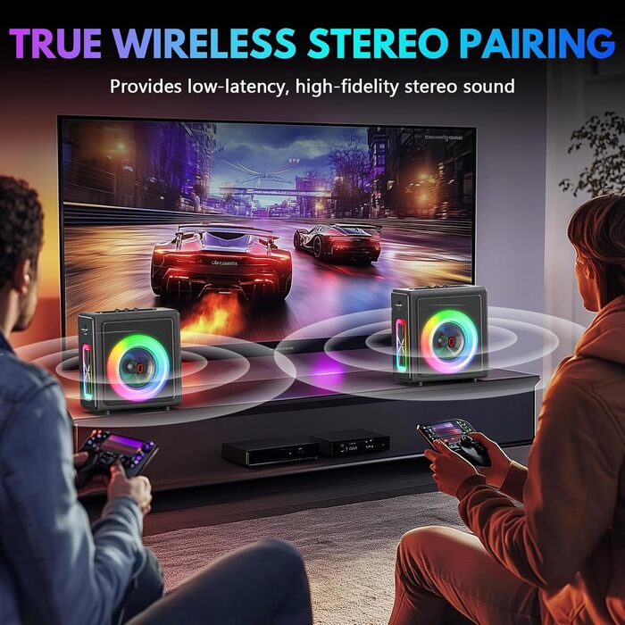 Караоке машина HWWR з 2 бездротовими мікрофонами, портативна Bluetooth 5.3 акустика з RGB-підсвіткою, PA-система для вечірок, Partybox, TWS, чорний