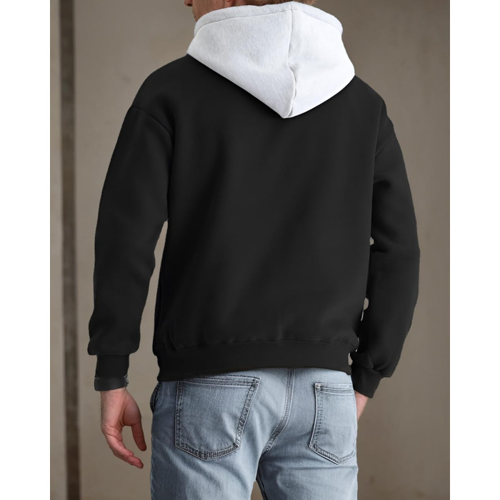 Чоловічий худі з капюшоном, довгим рукавом, вітровка, блоковий колір, чорний (XL)