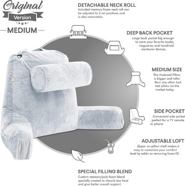 Подушка для чоловіків з підлокітниками - велика, для читання та відпочинку в ліжку. Преміум піна з пам'яті, знімна подушка для шиї, середній розмір (Dark Green)